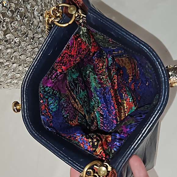 Vintage Ruth Saltz cougar head navy blue gold chain strap - Picture 3 of 13